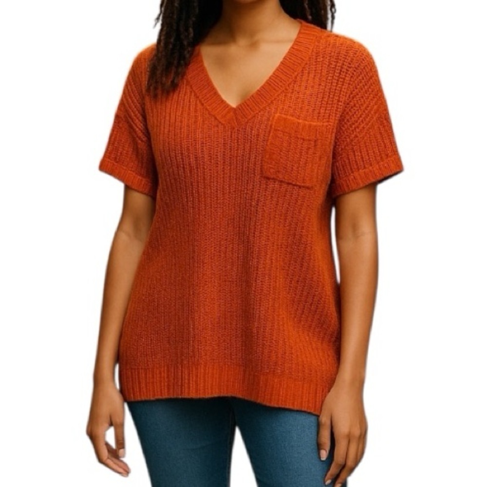 Versona Short Sleeved Open Weave Knit V-Neck Sweater With Pocket Women’s Size S